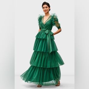 Ruffle Tier Illusion Mesh Maxi Dress